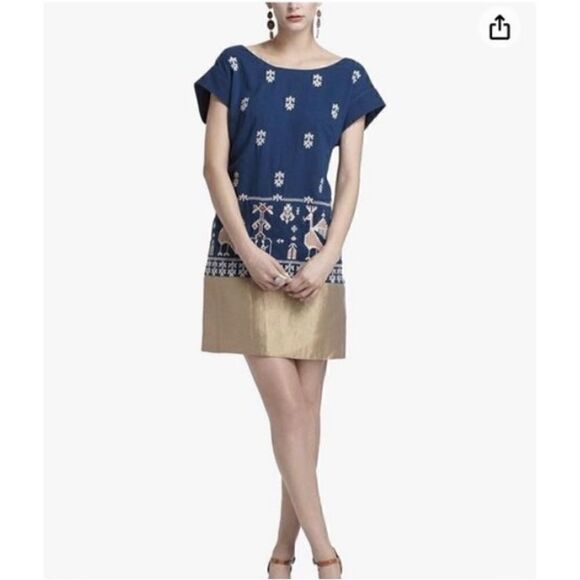 Anthropologie Floreat Dress, 0. Navy and Gold. Lovely - Picture 1 of 13
